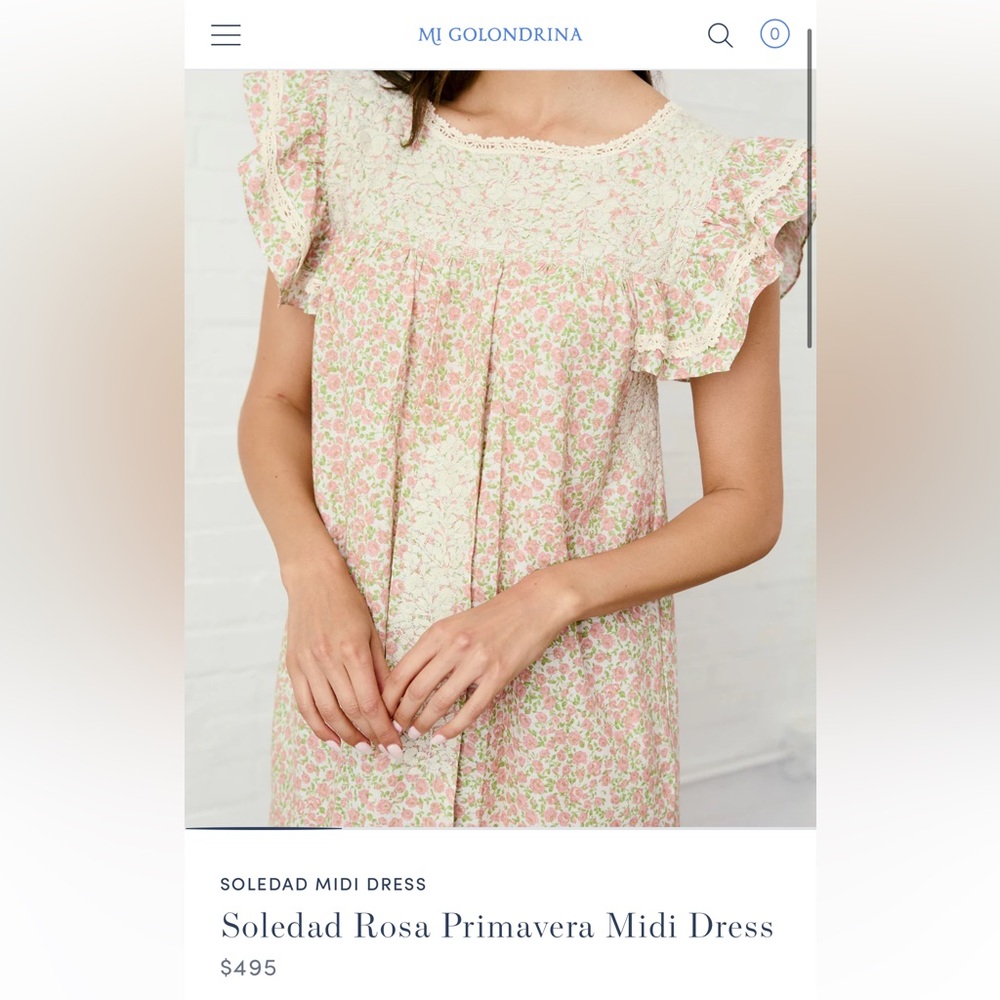 Mi Golondrina Soledad Floral Pink and Green Midi Dress